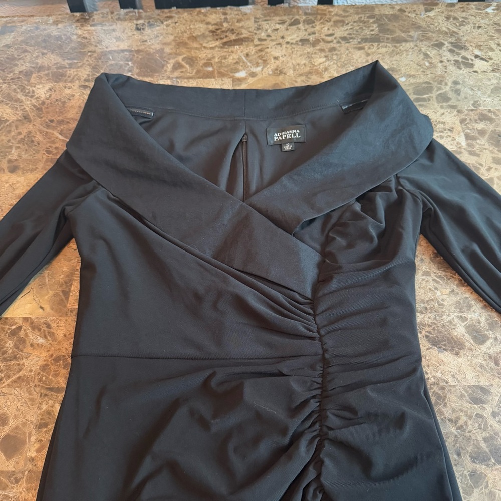 Adrianna Papell Dress Size 10 Black Stretchy Tuxedo Collar Party Cocktail - Picture 7 of 12